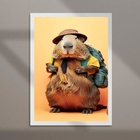 Quadro Decorativo Capivara Aventureira 24x18cm - Com Vidro Mo