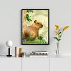 Quadro Decorativo Capivara Com Passarinhos 45x34cm - Com Vidr