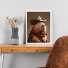 Quadro Decorativo Capivara Cowboy 24x18cm - Com Vidro Moldura