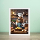 Quadro Decorativo Capivara Cozinhando 45x34cm Moldura Preta
