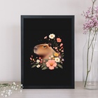 Quadro Decorativo Capivara Floral 33x24cm - Com Vidro Moldura