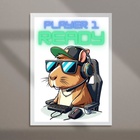 Quadro Decorativo Capivara Gamer 24x18cm - Com Vidro Moldura