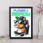 Quadro Decorativo Capivara Gamer 24x18cm - Com Vidro Moldura