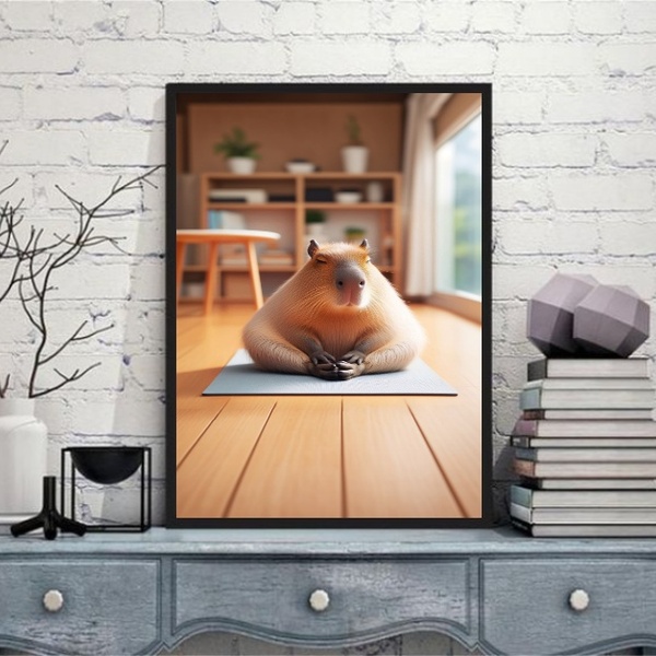 Quadro Decorativo Capivara Meditando 45x34cm - Com Vidro Mold