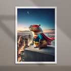 Quadro Decorativo Capivara Super Héroi 33x24cm - Com Vidro Mo