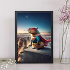 Quadro Decorativo Capivara Super Héroi 45x34cm - Com Vidro Mo