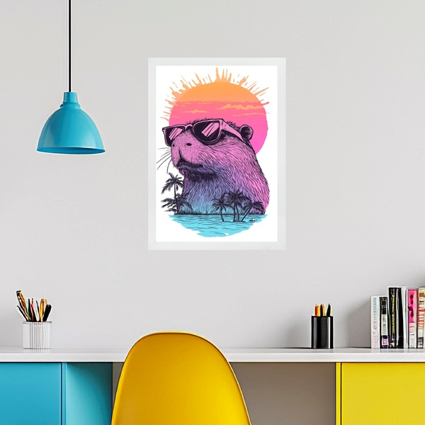 Quadro Decorativo Capivara Verão - Summer Time 33x24cm - Com