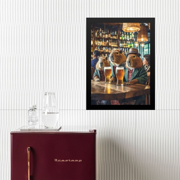 Quadro Decorativo Capivaras No Bar 33x24cm - Com Vidro Moldur
