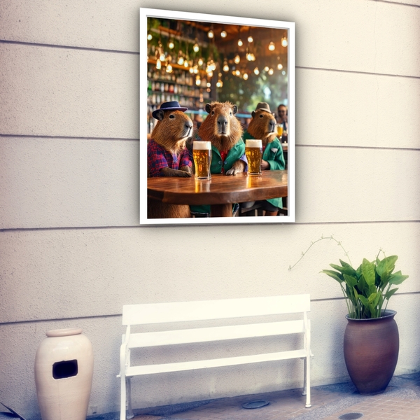 Quadro Decorativo Capivaras Tomando Cerveja  - 70x50cm Moldur