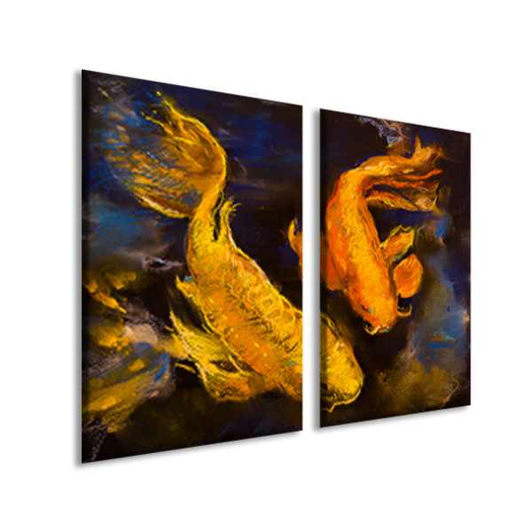 Quadro Decorativo Carpas Douradas Kit 2 Pçs Total 80x60 Cm