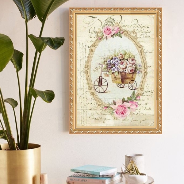 Quadro Decorativo Carrinho De Flores 45x34cm - Com Vidro Mold