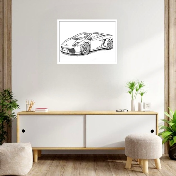Quadro Decorativo Carro Esportivo Gráfico  - 50x70cm Moldura
