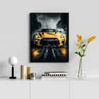 Quadro Decorativo Carro Esportivo Preto E Amarelo 45x34cm Mol