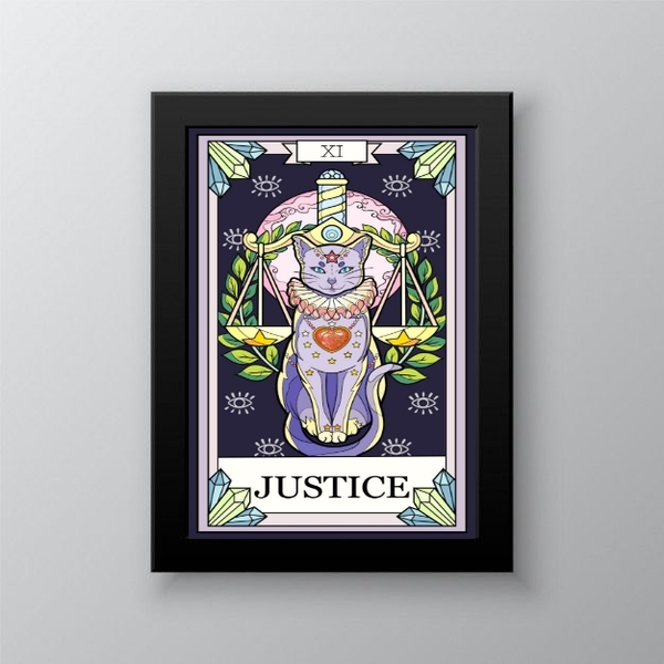 Quadro Decorativo Carta Tarot Justiça gato 45x34cm Moldura:ma