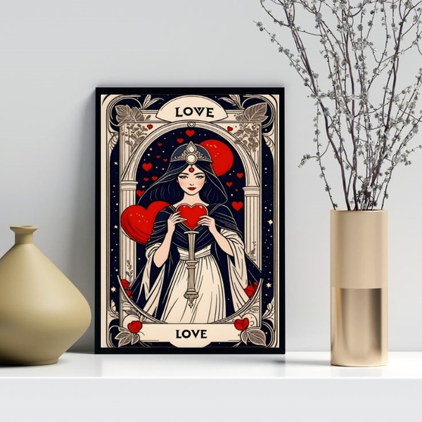Quadro Decorativo Carta Tarot - Love 45x34cm - Com Vidro Mold