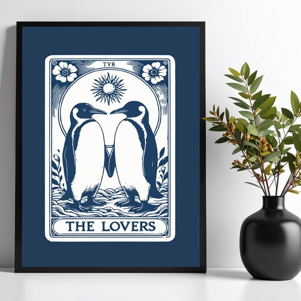 Quadro Decorativo Carta Tarot - Pinguins 24x18cm - Com Vidro