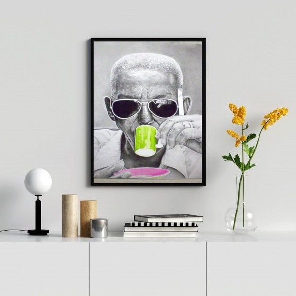 Quadro Decorativo Cartola- Verde E Rosa 33x24cm Moldura:madei