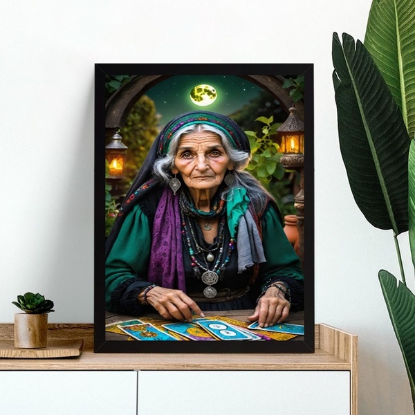 Quadro Decorativo Cartomante Cigana 24x18cm Moldura Preta