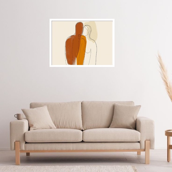 Quadro Decorativo Casal Abstrato  - 50x70cm Moldura Branca