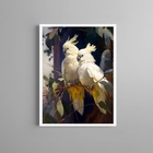 Quadro Decorativo Casal De Cacatuas 45x34cm - Com Vidro Moldu