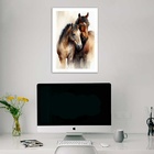 Quadro Decorativo Casal De Cavalos 24x18cm Moldura Branca