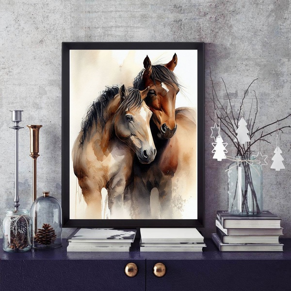 Quadro Decorativo Casal De Cavalos 33x24cm - Com Vidro Moldur