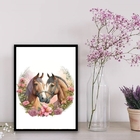 Quadro Decorativo Casal De Cavalos Aquarela 33x24cm - Com Vid