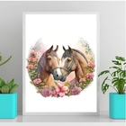 Quadro Decorativo Casal De Cavalos Aquarela 45x34cm Moldura:m