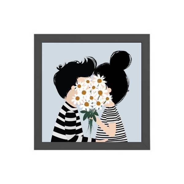 Quadro Decorativo Casal De Namorados 20x20cm Moldura:madeira