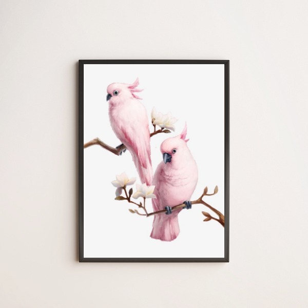 Quadro Decorativo Casal De Passarinhos Rosa 24x18cm - Com Vid