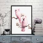 Quadro Decorativo Casal De Passarinhos Rosa 24x18cm Moldura:m