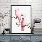 Quadro Decorativo Casal De Passarinhos Rosa 33x24cm - Com Vid