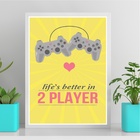 Quadro Decorativo Casal Gamer 33x24cm - Com Vidro Moldura Bra