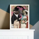 Quadro Decorativo Casamento Pug 45x34cm Moldura:madeira Branca