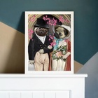Quadro Decorativo Casamento Pug 45x34cm Moldura:madeira Preta