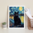 Quadro Decorativo Cat Night Starry Art 33x24cm - Com Vidro Mo