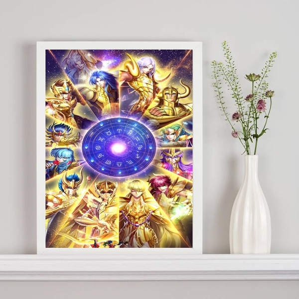 Quadro Decorativo Cavaleiros Zodíaco 33x24cm - Com Vidro Mold