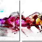 Quadro Decorativo Cavalo Branco Colorido Para Sala 2 Peças