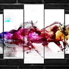 Quadro Decorativo Cavalo Branco Colorido Para Sala 5 Peças