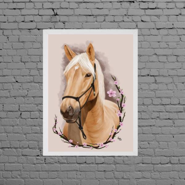 Quadro Decorativo Cavalo Com Flores 33x24cm - Com Vidro Moldu