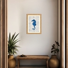 Quadro Decorativo Cavalo Marinho Azul Vintage 33x24cm Moldura