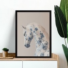 Quadro Decorativo Cavalo Soft Flores Azuis 45x34cm Moldura Pr