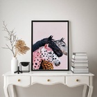 Quadro Decorativo Cavalos Coloridos 24x18cm Moldura Branca