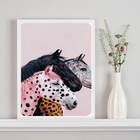 Quadro Decorativo Cavalos Coloridos 24x18cm Moldura Branca