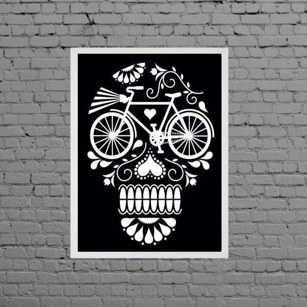 Quadro Decorativo Caveira Bicicleta 45x34cm - Com Vidro Moldu