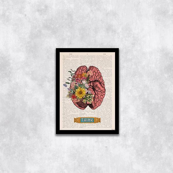 Quadro Decorativo Cérebro Com Flores Think 45x34cm A3 (45 X 3
