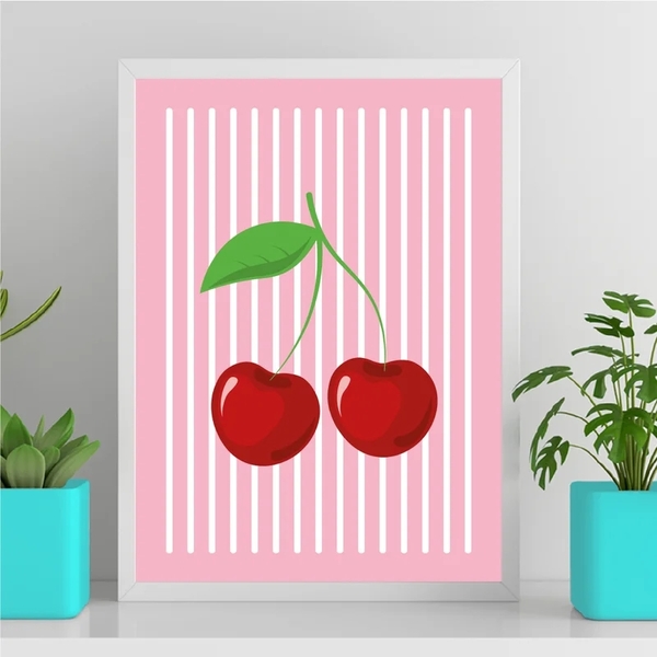 Quadro Decorativo Cerejinhas 24x18cm - Com Vidro Moldura:made