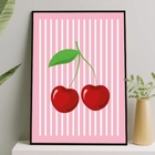 Quadro Decorativo Cerejinhas 33x24cm Moldura:madeira Branca