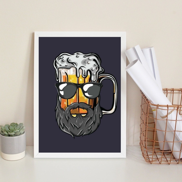 Quadro Decorativo Cerveja Barbearia 33x24cm - Com Vidro Moldu