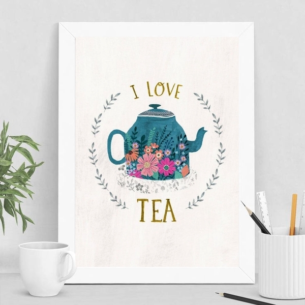 Quadro Decorativo Chá I Love tea 24x18cm Moldura:madeira Preta